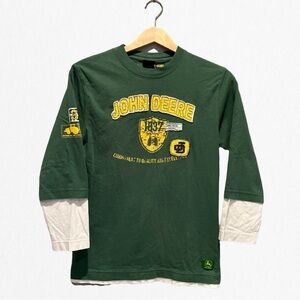 JOHN DEERE AUTHENTIC Boys T-Shirt Green & Yellow with White Long Sleeve …